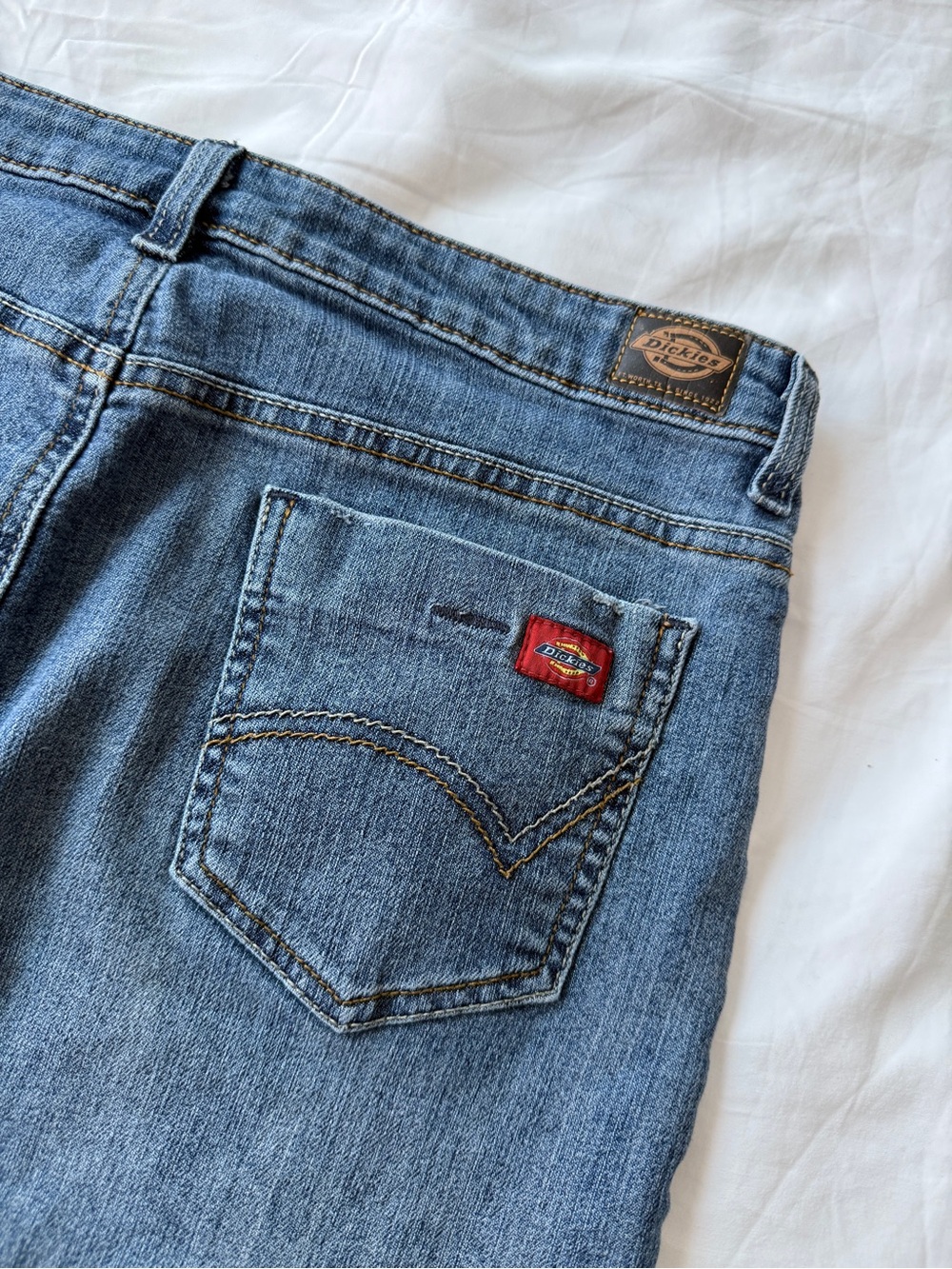 Dickies Light Blue Denim Skirt with Red Logo Tab